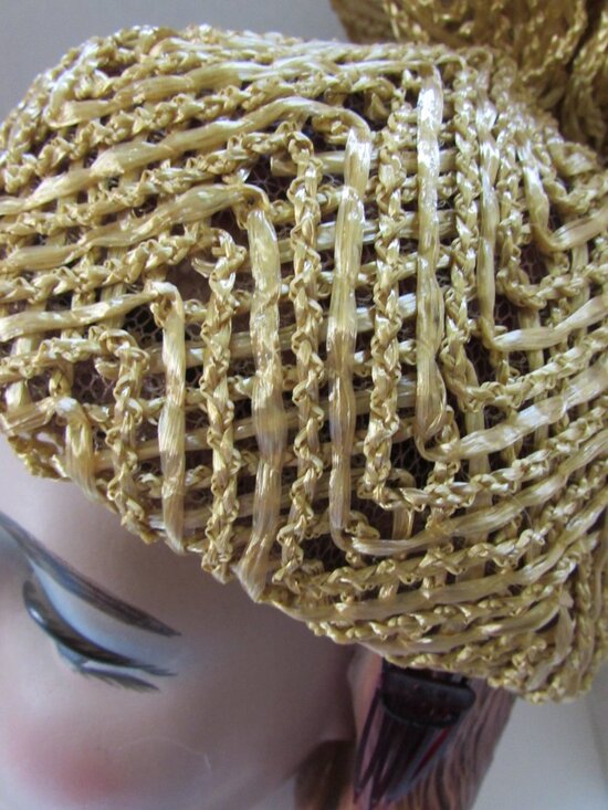 Vintage Hat Mustard Tone Raffia Soaring Plume main image 5